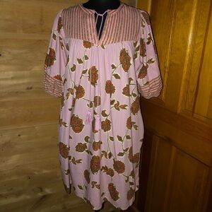 Knox Rose Boho peasant puff sleeve Dress romantic floral tassels pockets Large